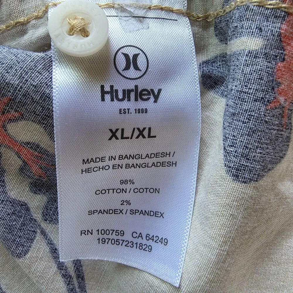 Hurley Hawaiian Floral vacation Cotton pocket Button-Up Shirt Short Sleeve XL - Picture 7 of 12